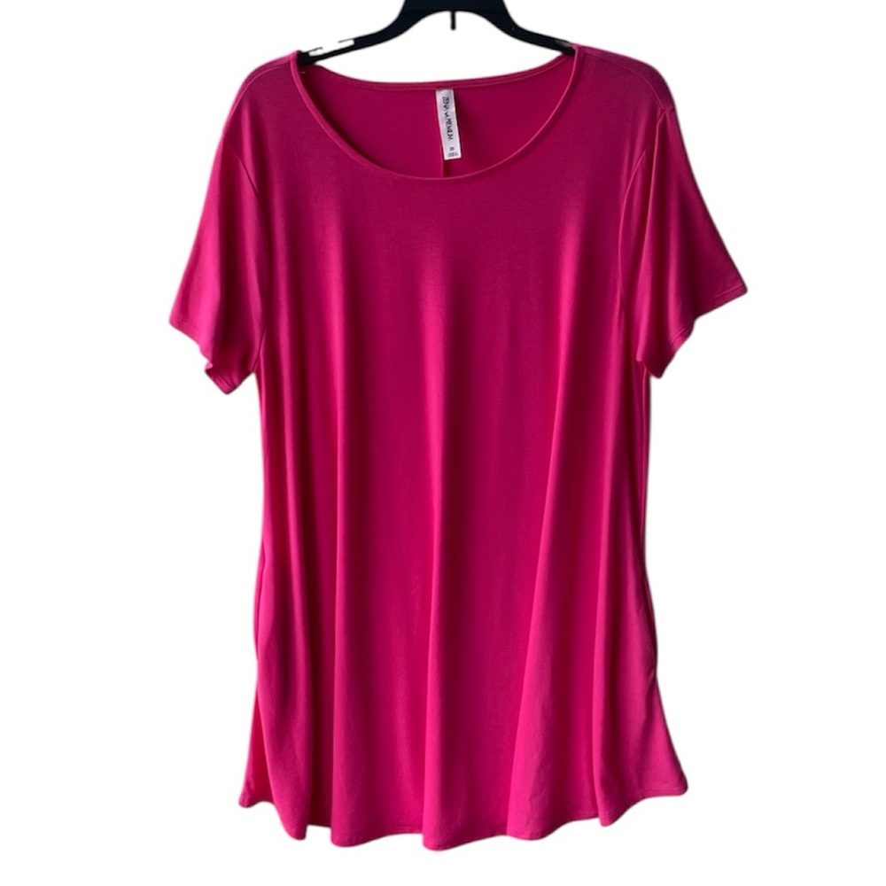 ZENANA PREMIUM WOMENS PINK SHORT SLEEVE DRESS WITH POCKETS SIZE 2X